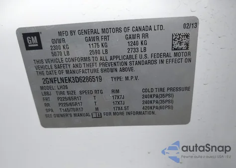 2013 Chevrolet Equinox 2Lt z USA, uszkodzony, nr VIN 2GNFLNEK3D6286519